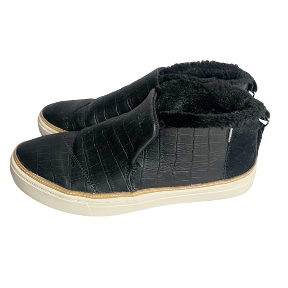 toms black croc embossed leather